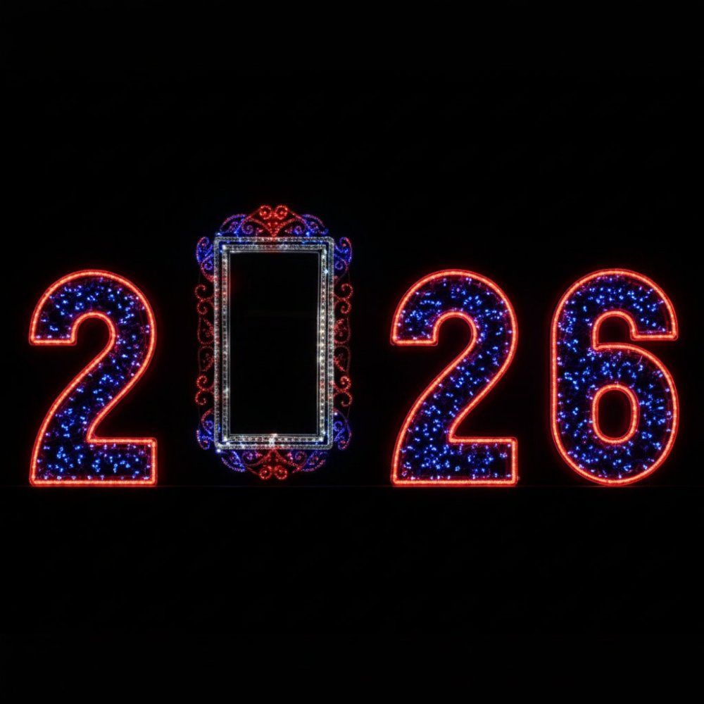 Фотозона уличная "Зеркало Белоснежки 2026" 7.5х3.5 м сине-красная